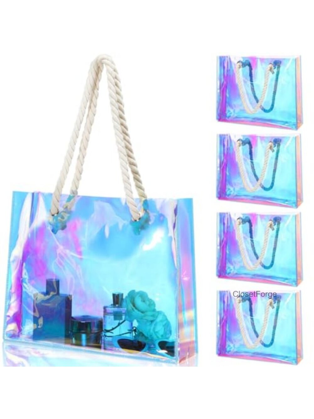 Iridescent PVC Beach Bag Tote with Rope Handles for Travel Party - Picture 1 of 6